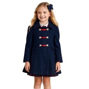Rothschild Girls' Midnight Navy Blue Silver Crest Buttons Bandmaster Coat Size 7